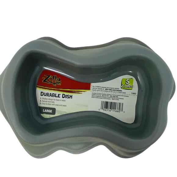 Zilla Durable Dish for Reptiles Grey - Large - 10.5"L x 8.8"W x 4.25"H - Picture 1 of 4